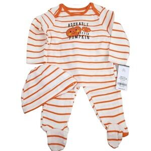 Carters‎ Baby Halloween Outfit With Hat 6 months 3 Pieces Pumpkin Jack O Lantern